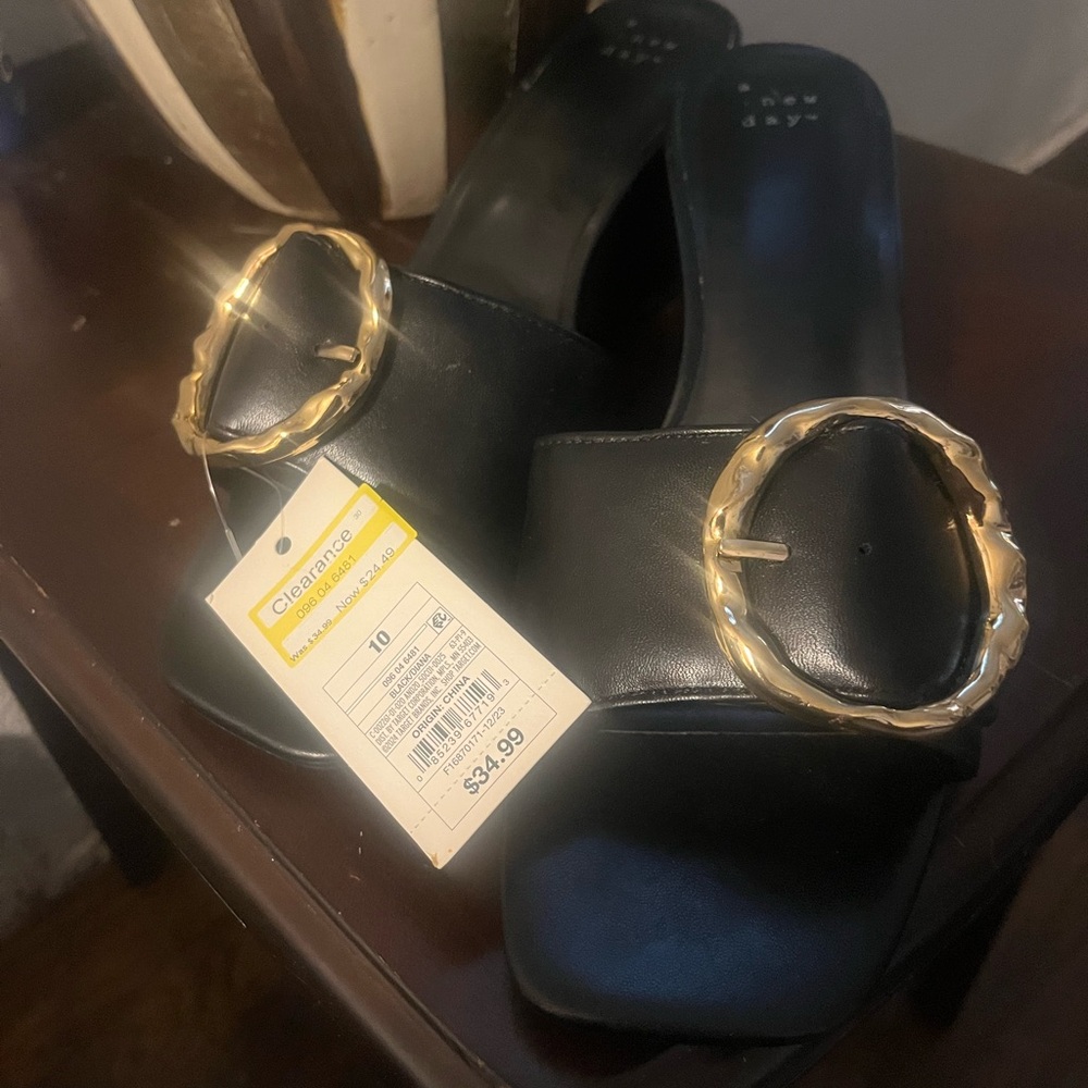 a new day Black Mules with Gold Buckle